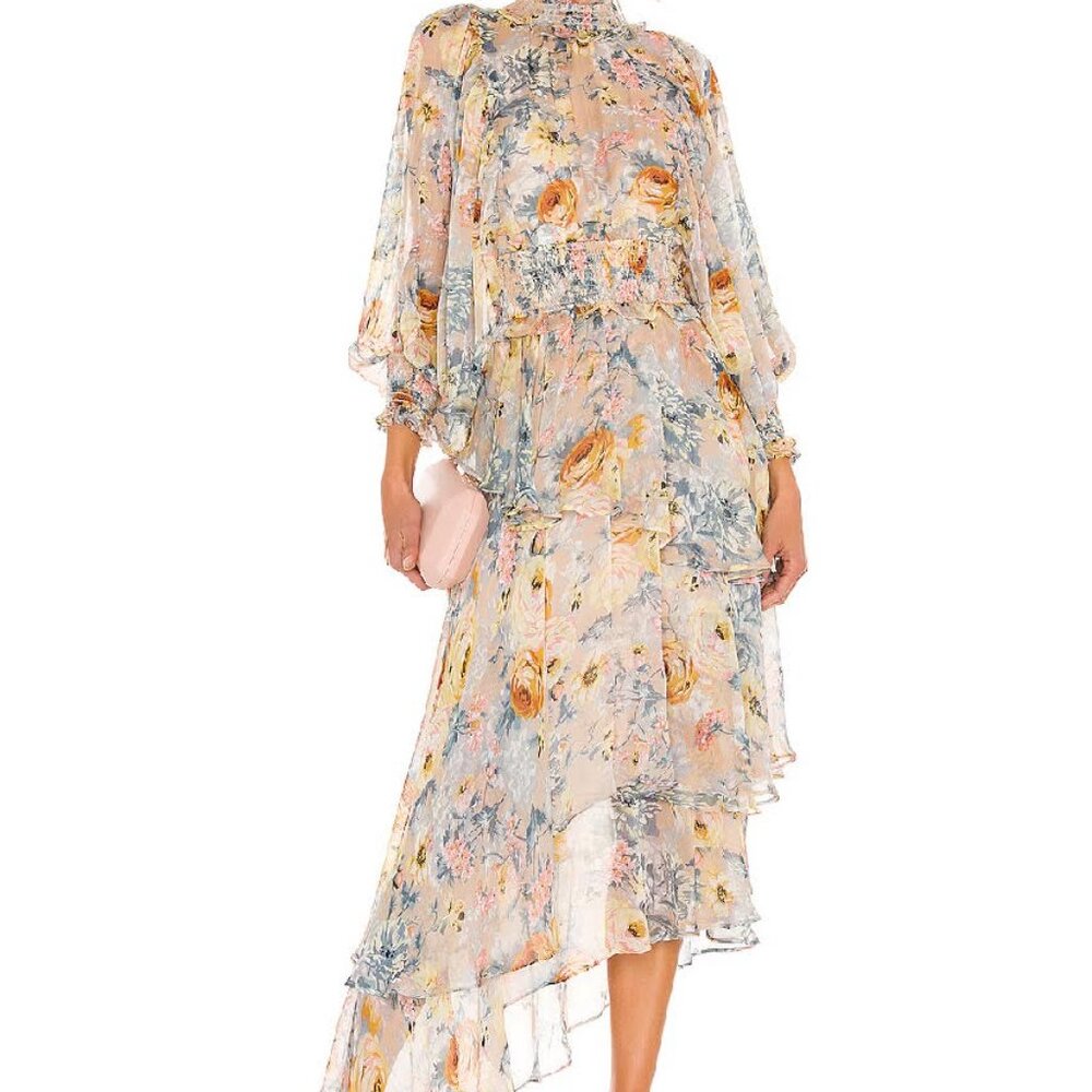 Elliatt White and Yellow Ruffled Tiered Sundress Mock Neck